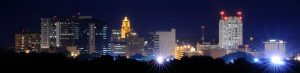 An image of a city at night.
